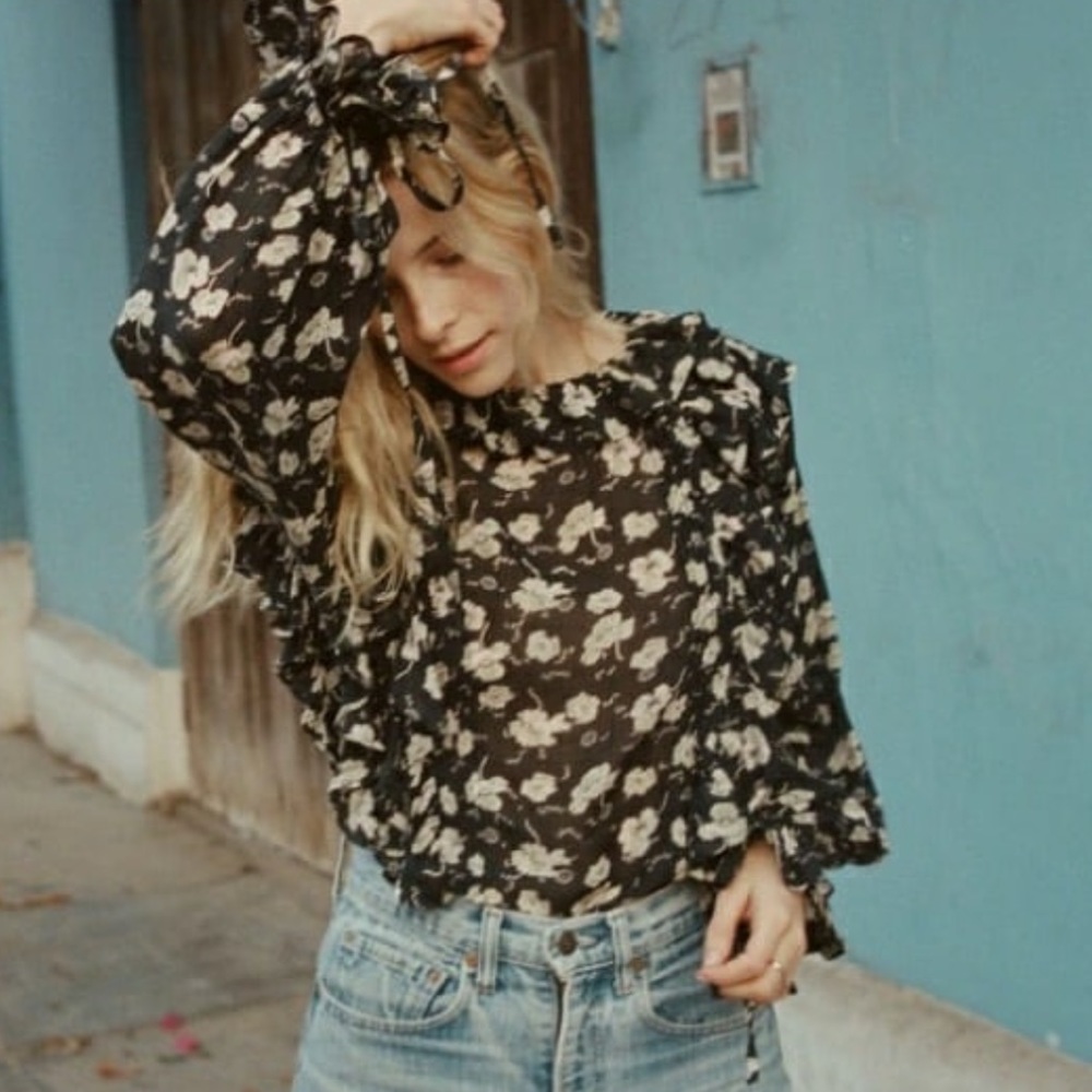 Doen Black and White Floral Luca Top